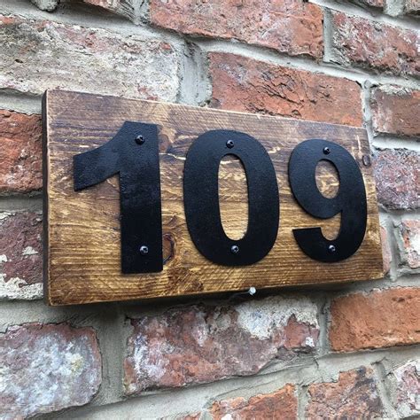 free-standing wood and metal house numbers plaque|house numbers for wooden gates.